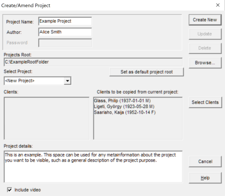 Image showing the create copy project dialog with example data