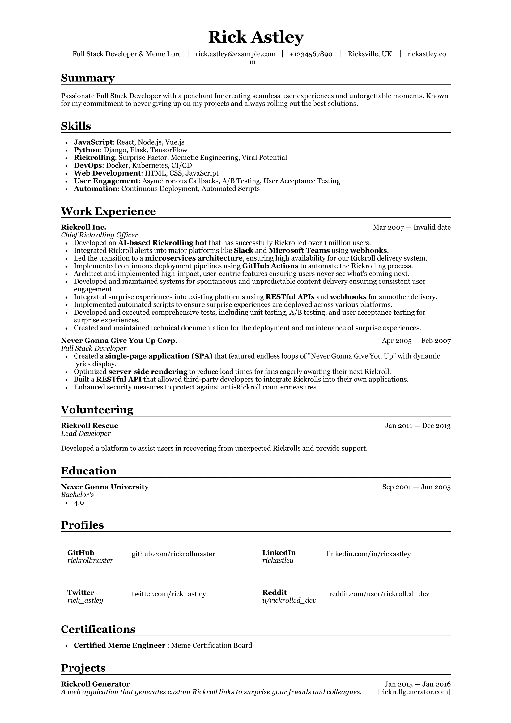 Rick Astley Resume