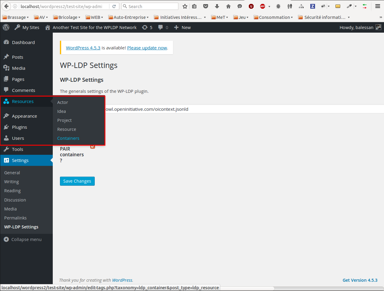 Containers menu location image