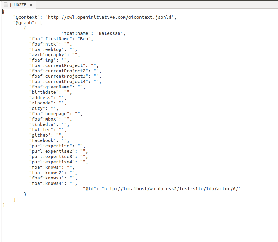 Example of rendering of the compiled JSON-LD