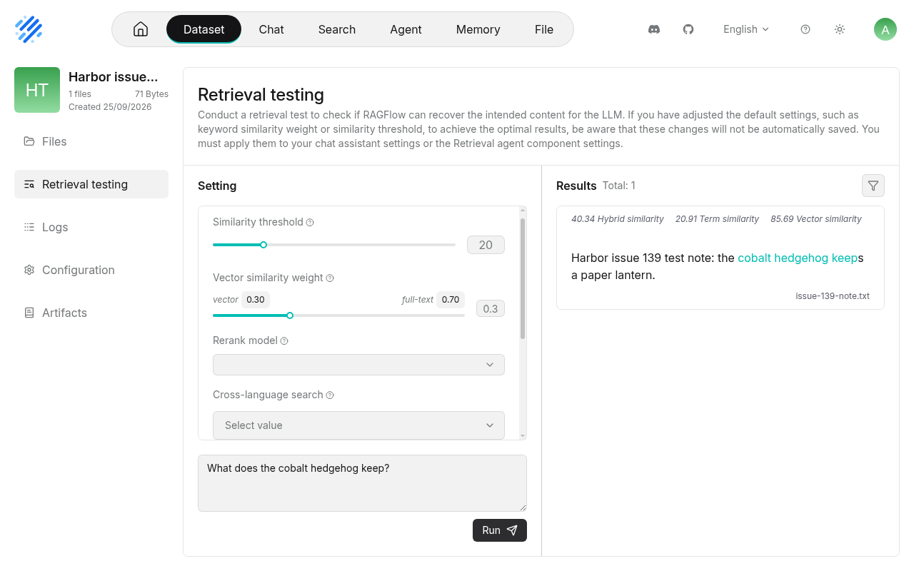 RAGFlow retrieval test