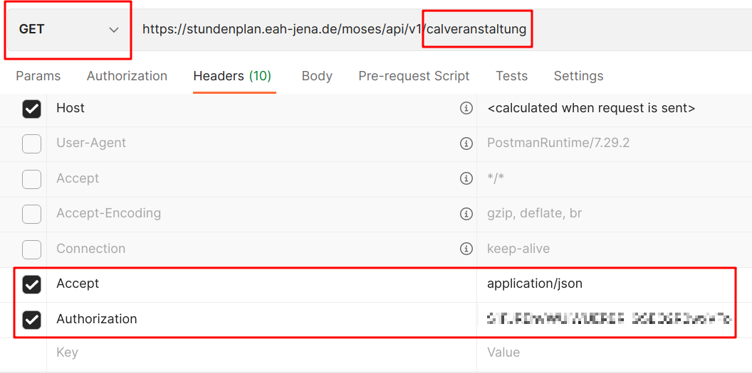 Screenshot with an example in postman to test api endpoints