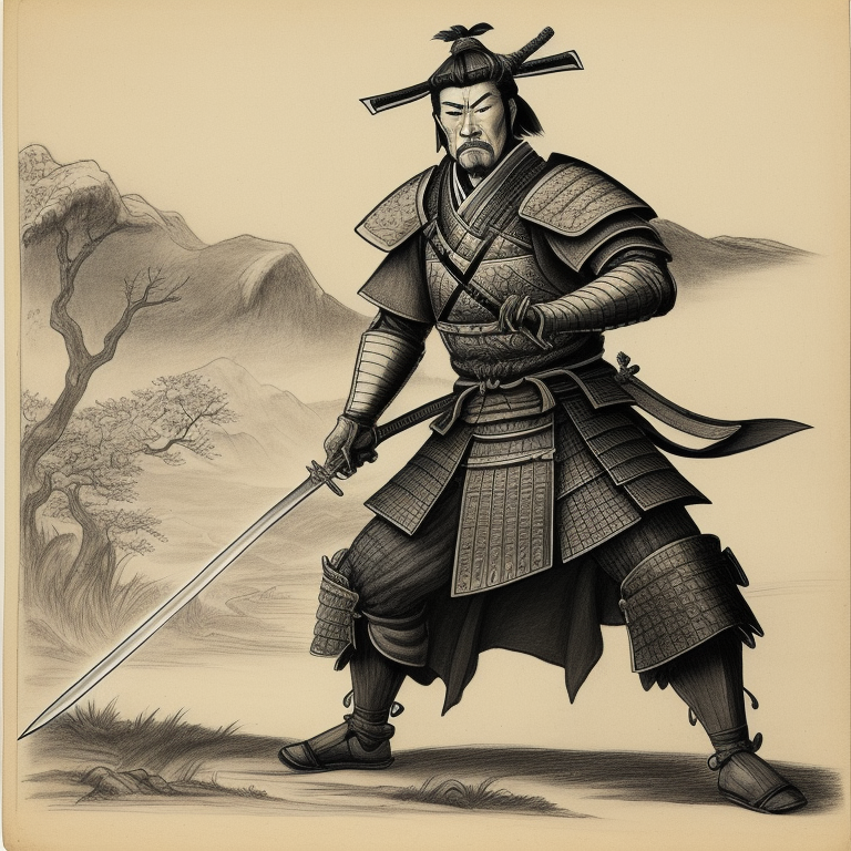 a samurai drawing his sword to defend his land