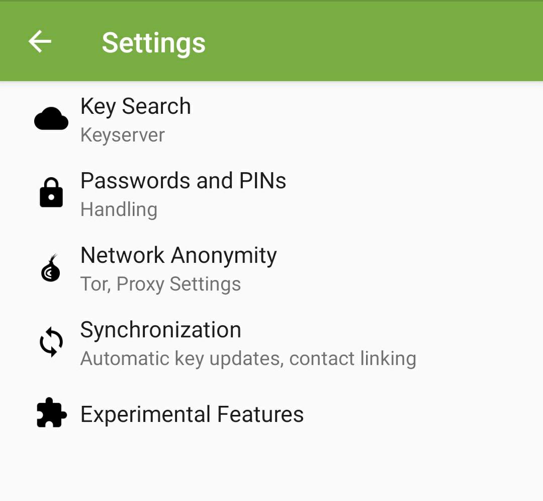 Other OpenKeychain settings