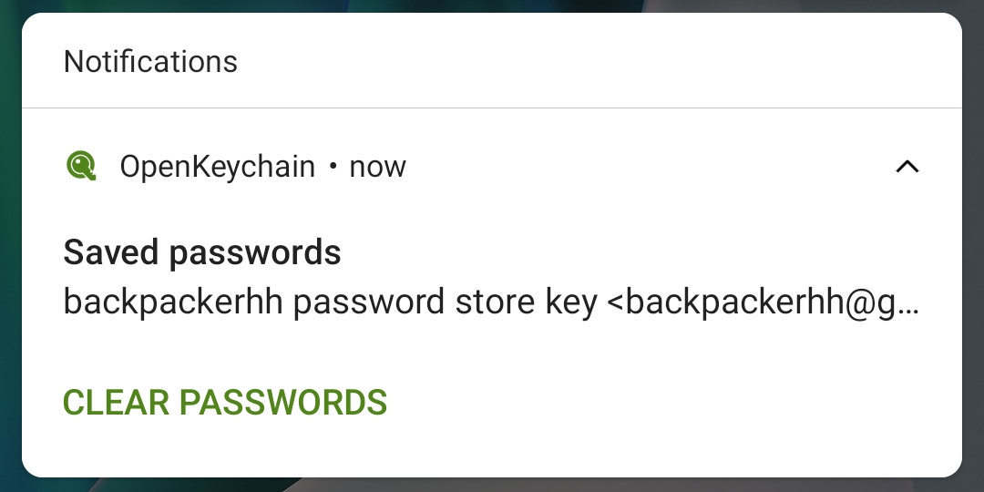OpenKeychain saved passwords notification