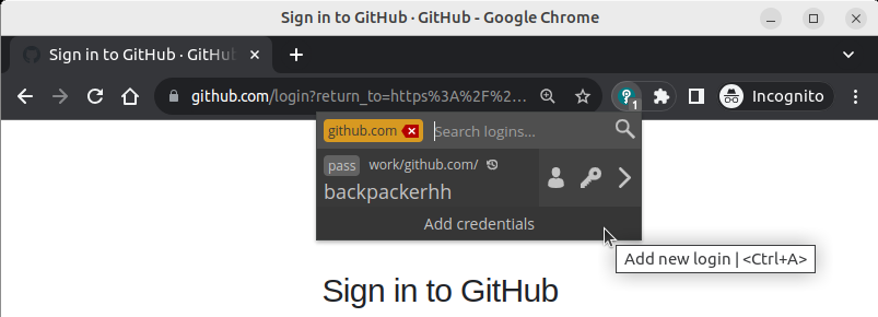 Browserpass allows to add new credentials
