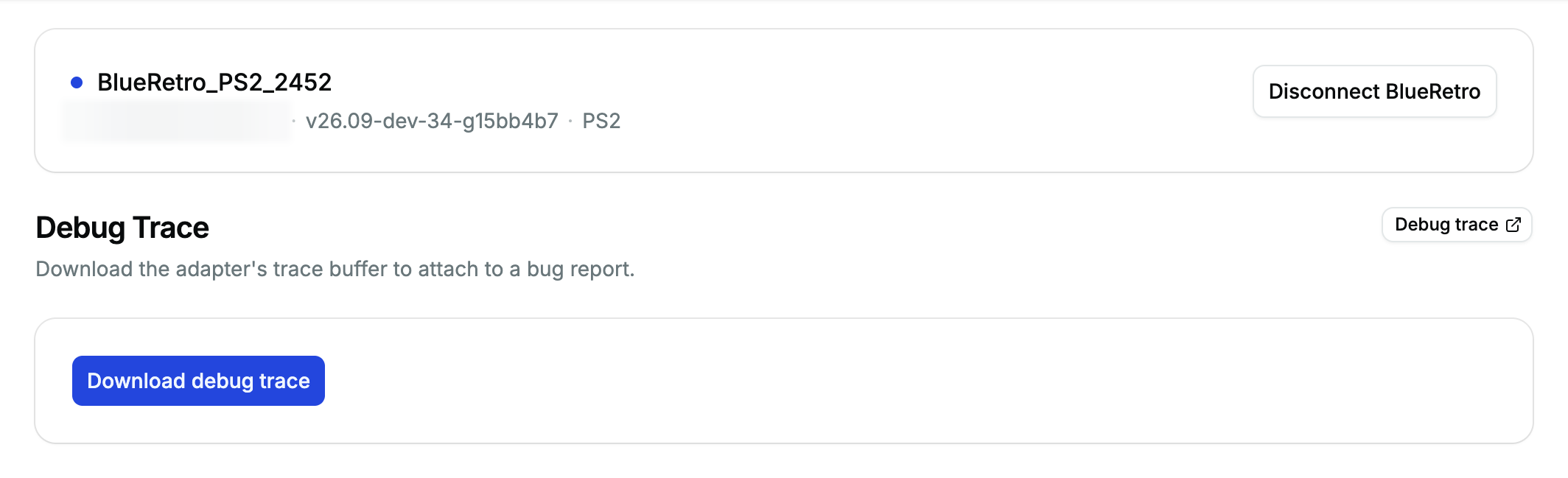 Debug trace page