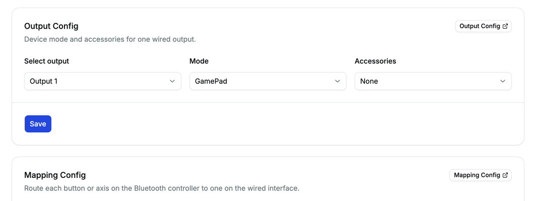 Enabling rumble on output 1