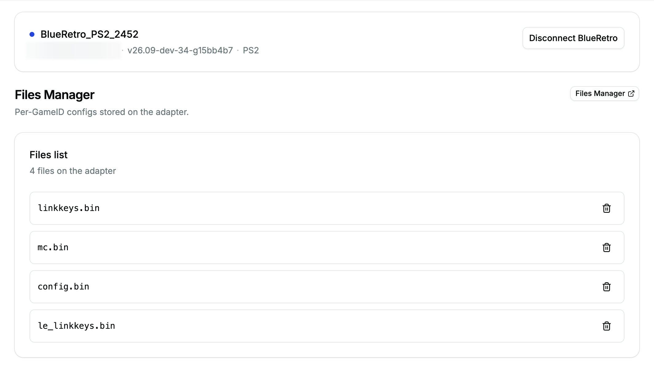 Files manager with the default files