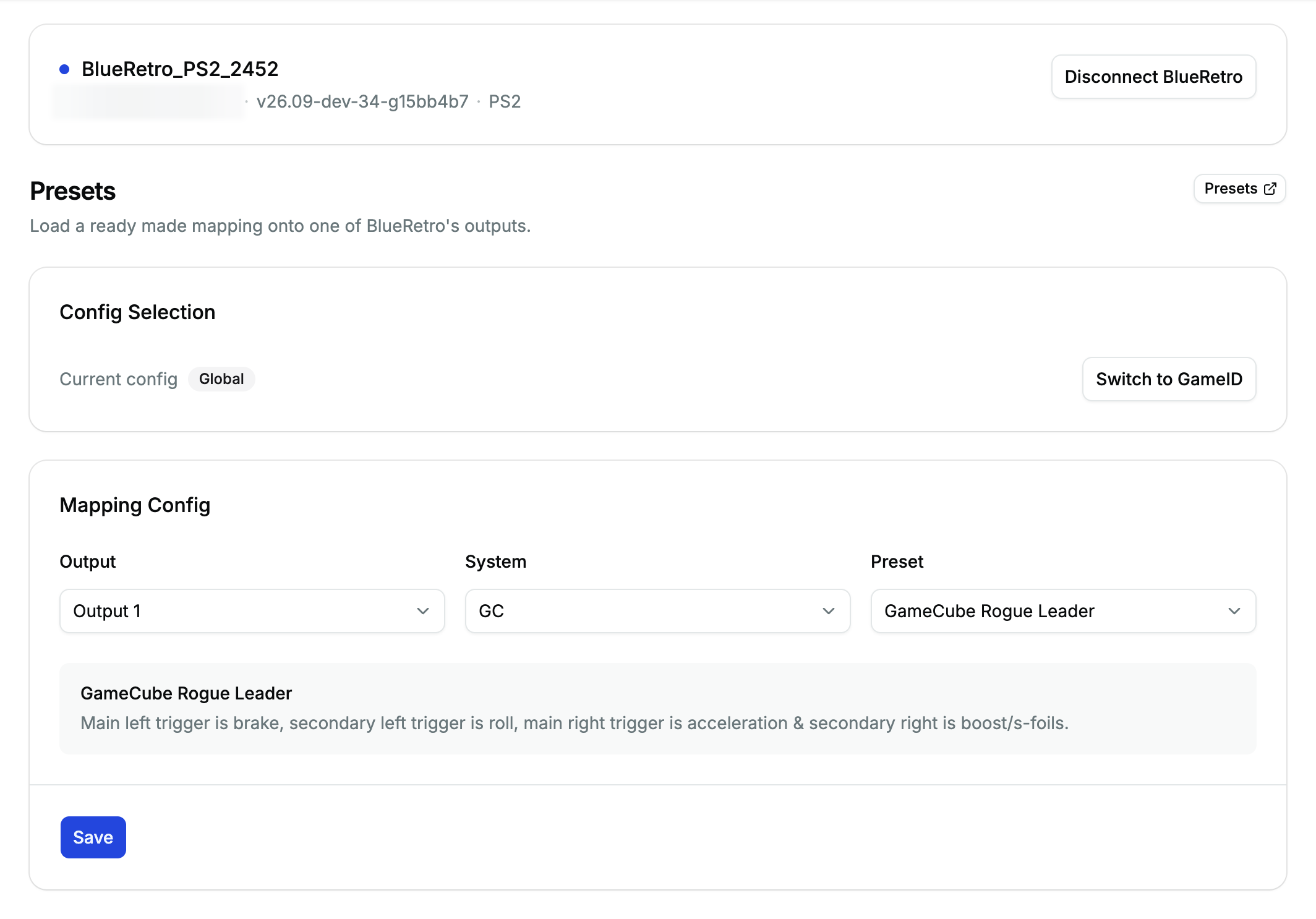 Presets page