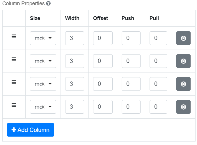 Settings for 4 columns of width 3