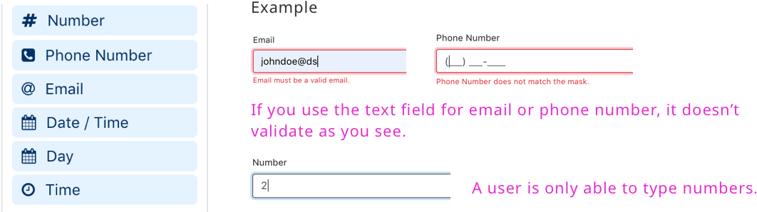 Custom Text Fields for Phone, Email and more