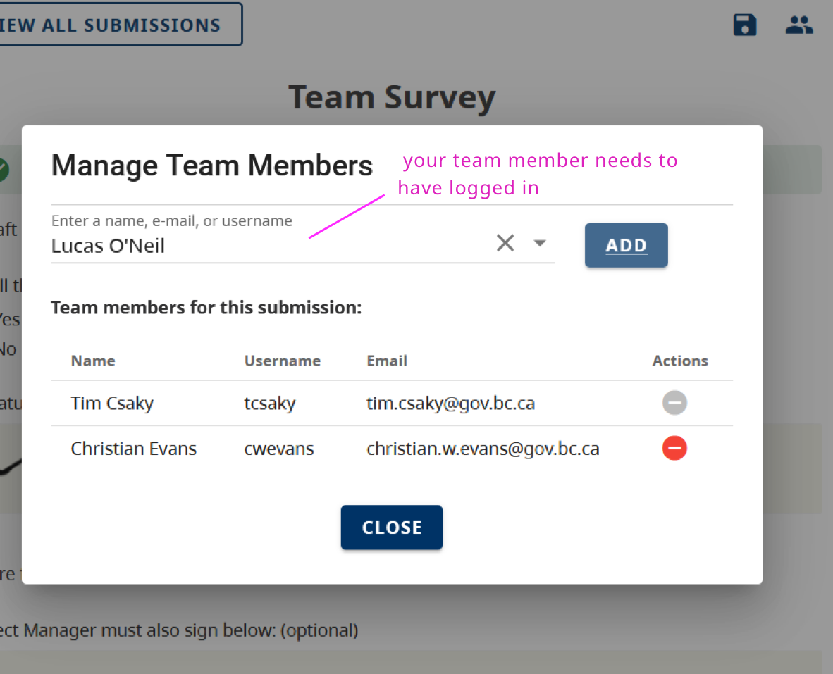 Add Team Member to your Submission