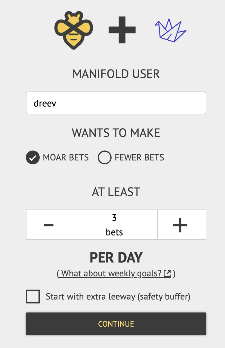 Manifold user ___ wants to make {moar bets / fewer bets} at ___ bets per day.