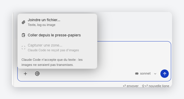 Le menu des pièces jointes