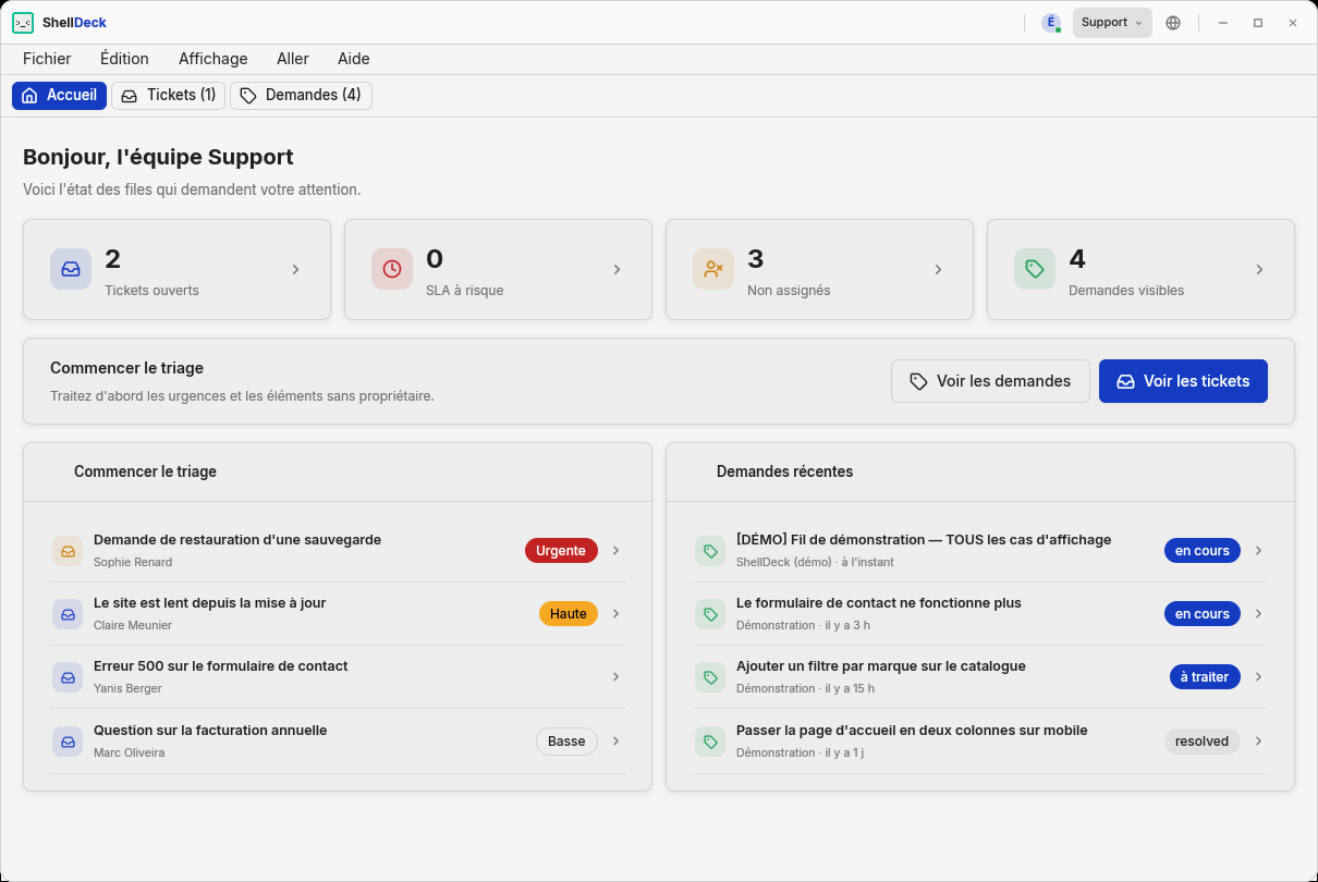 L’accueil du mode Support