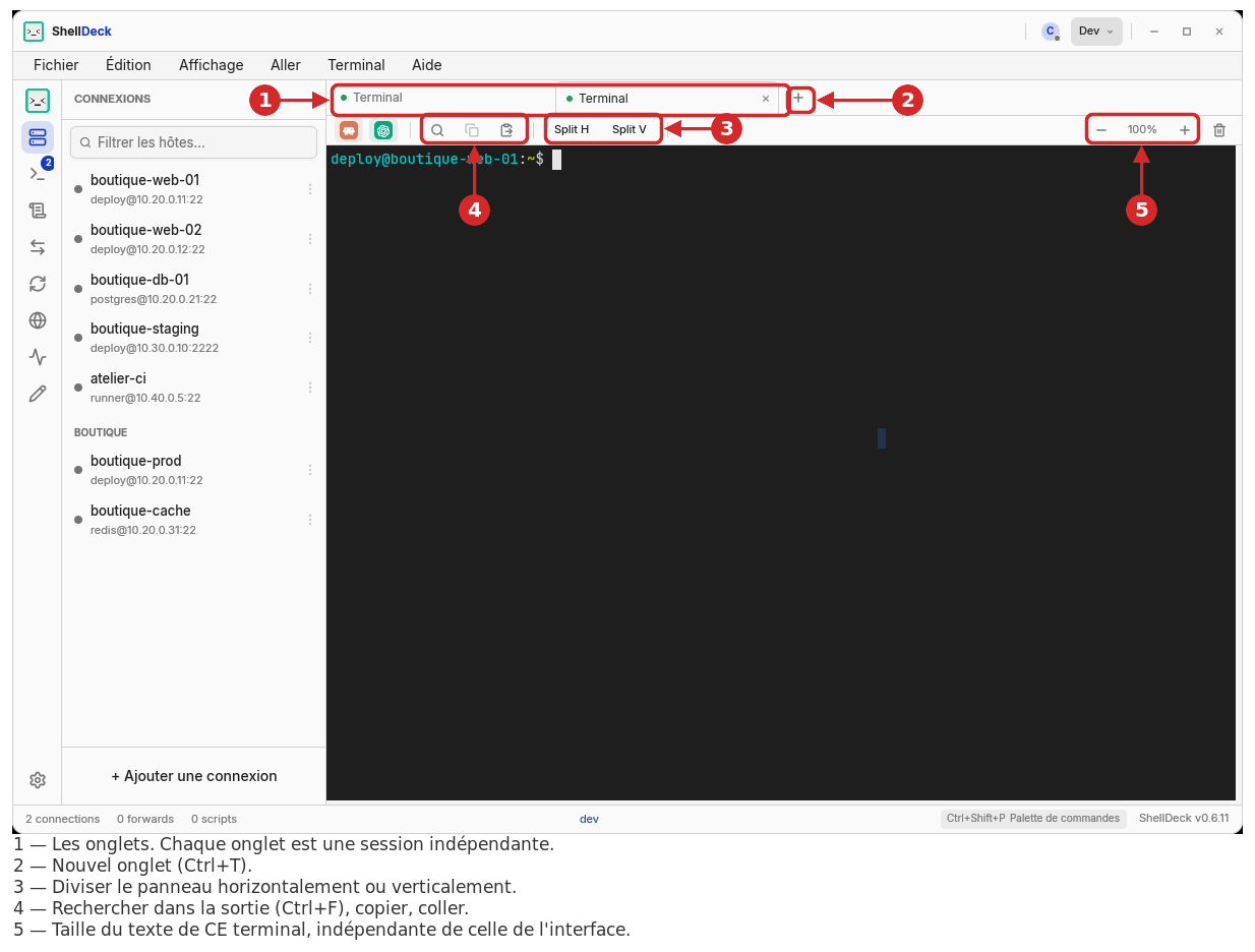 La barre d’outils du terminal