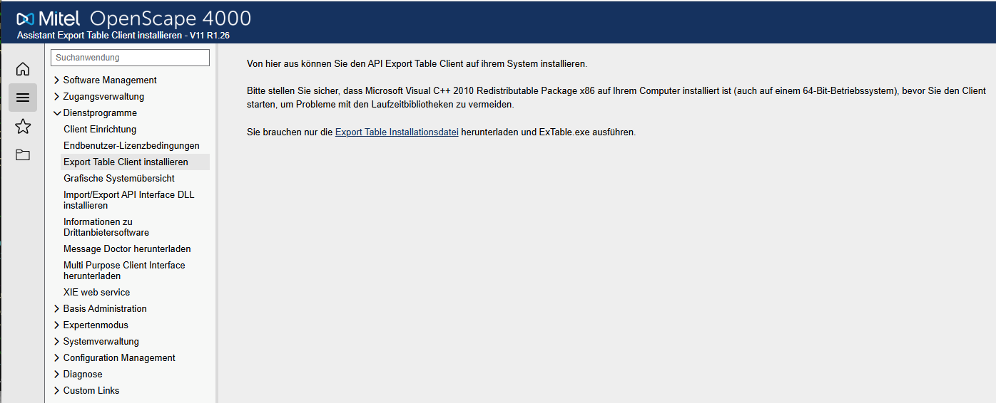 Export Table Client installieren