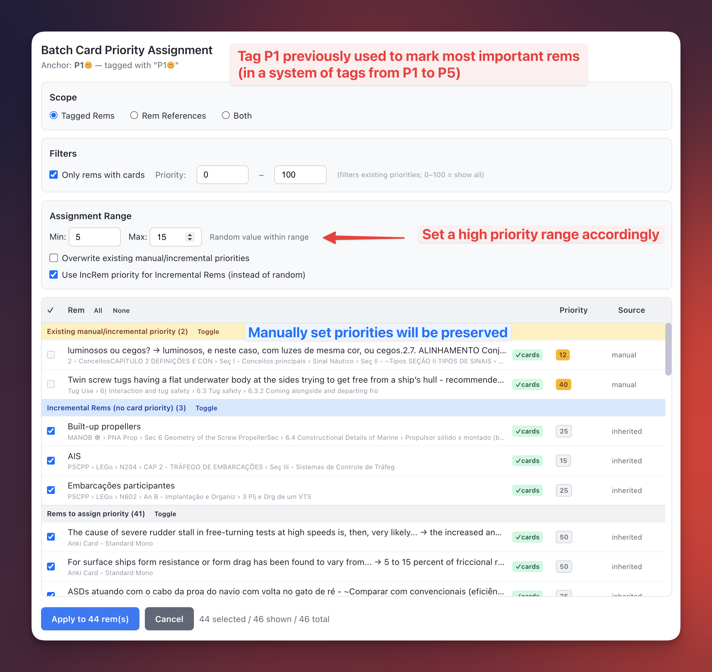 Batch Card Priority widget