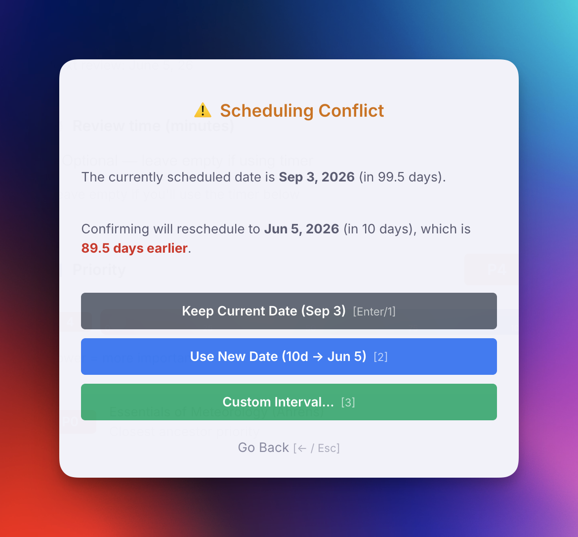 Scheduling Conflict dialog