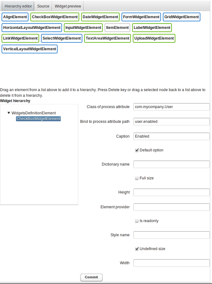 Advanced data block - Hierarchy editor