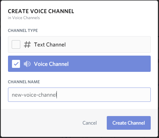 Create channel pop up