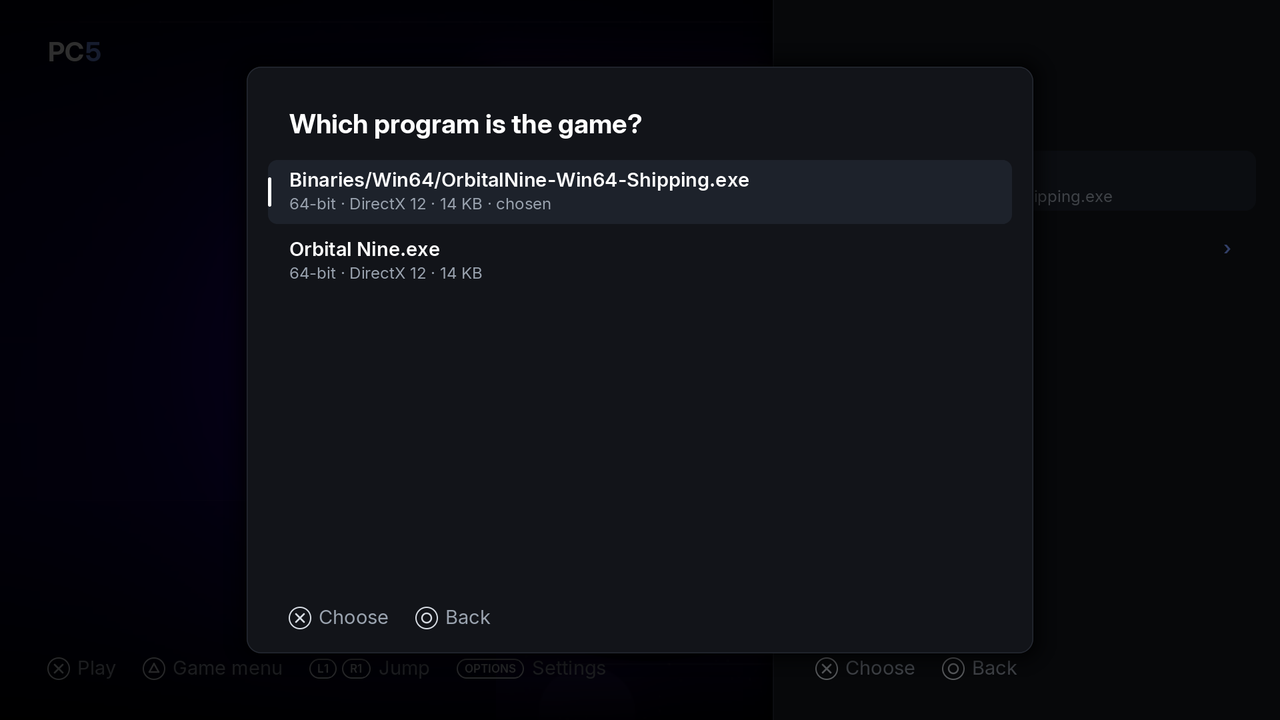 Choosing another program for a game