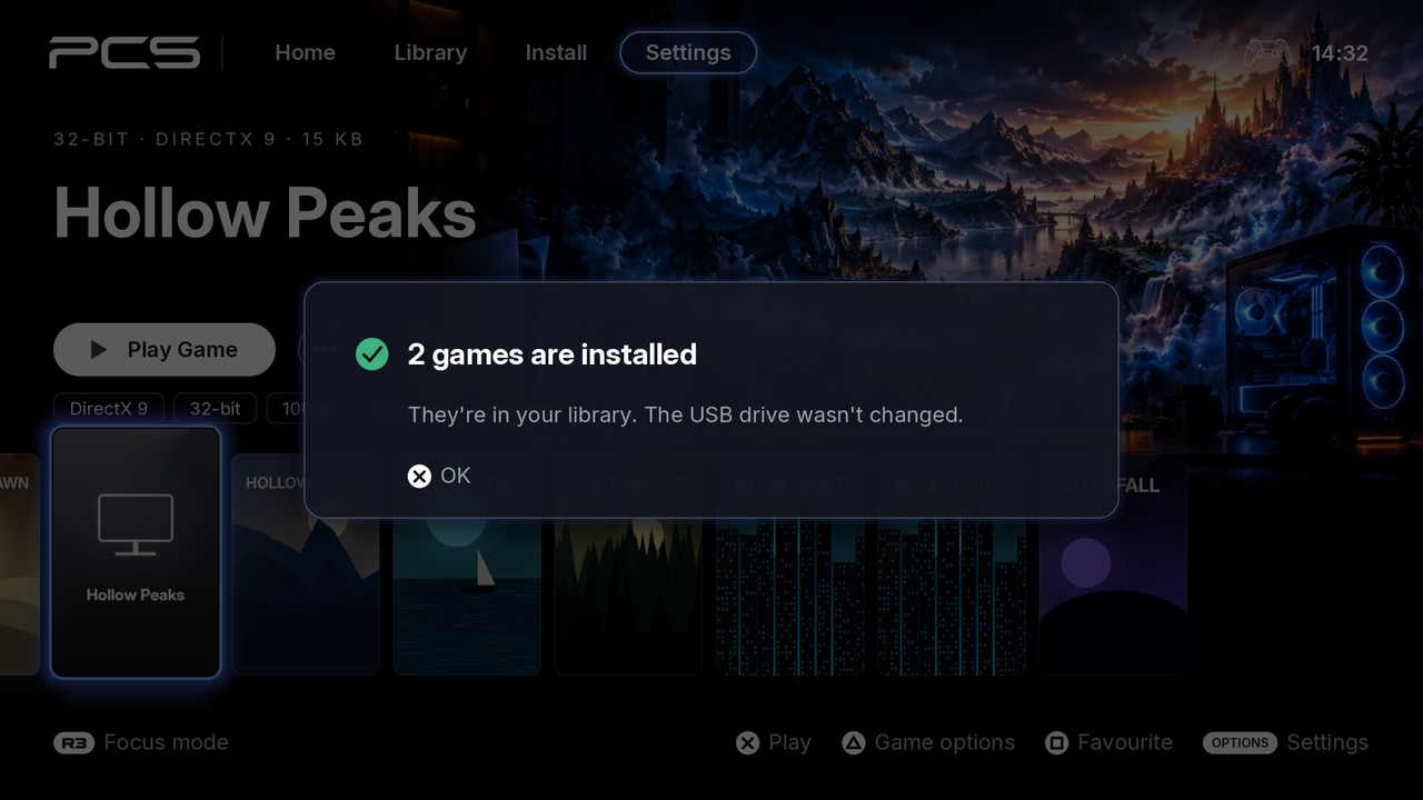 The summary after installing two games