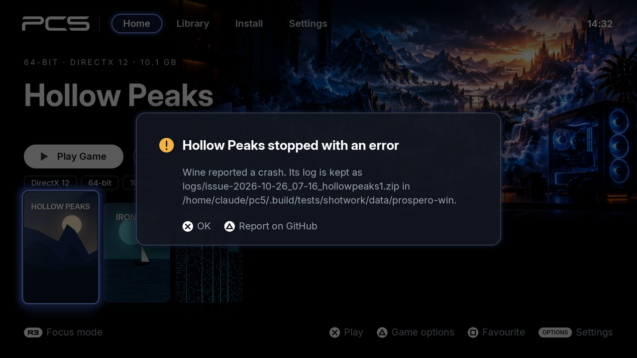 PC5 telling you a game crashed