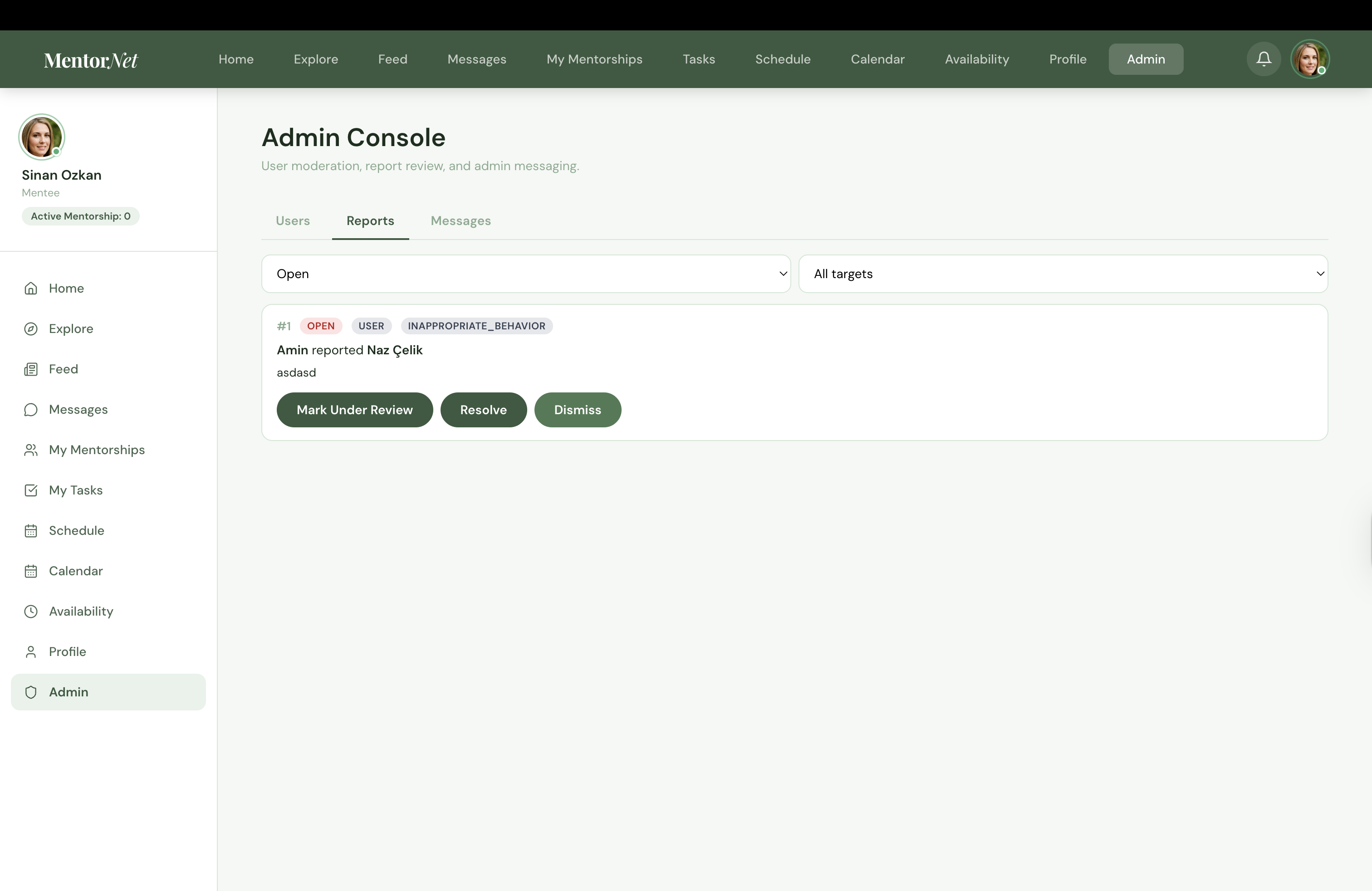 Admin Console — Reports queue