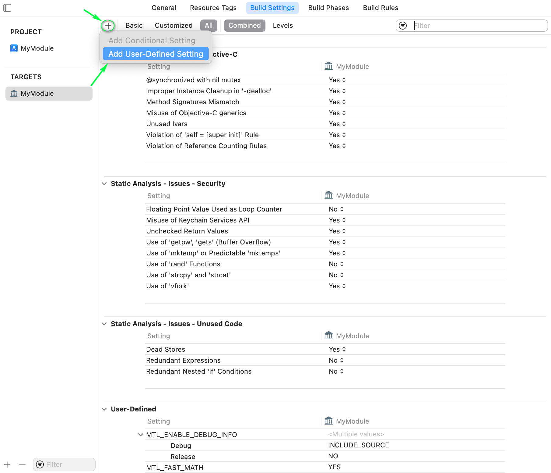 Add user-defined setting