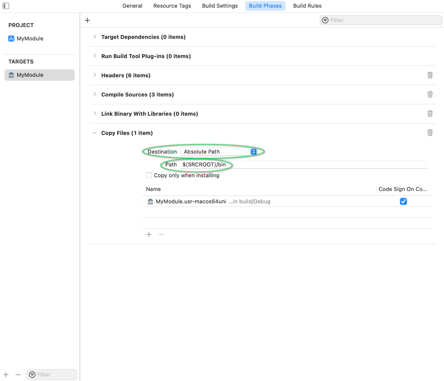 Copy files configuration