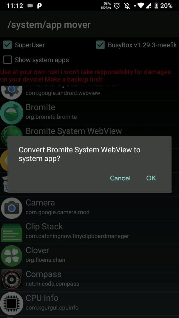 Bromite System Webview installation on Android Pie