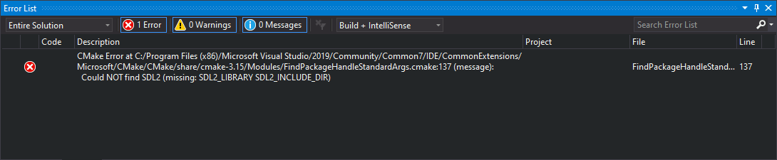 Visual Studio 2019 SDL not found error