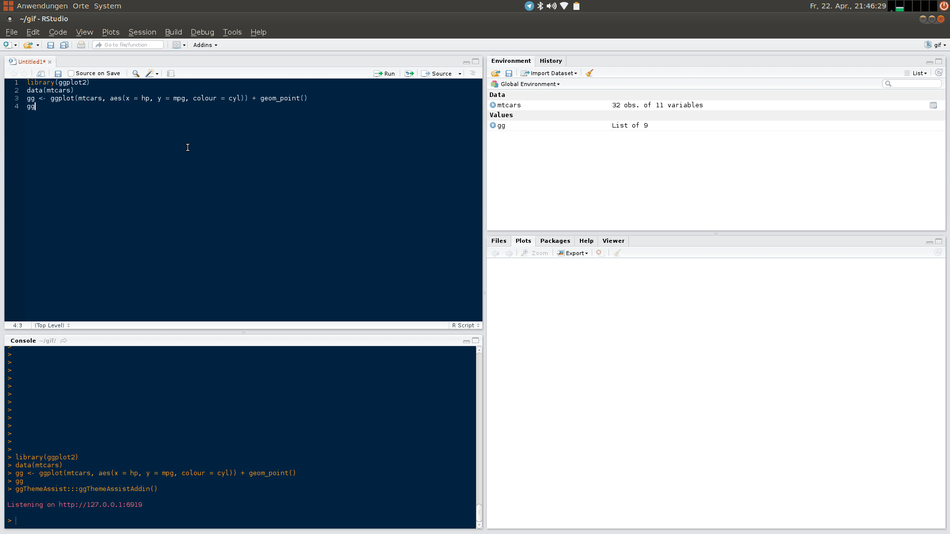 An example of how to use the `ggThemeAssist` package from the `ggThemeAssist` [website](https://github.com/calligross/ggthemeassist/). Be nice to yourself and get use this package.