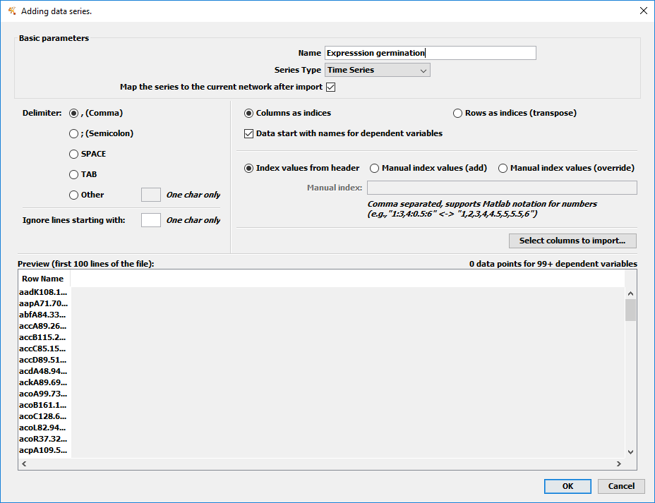 import tabular file dialog