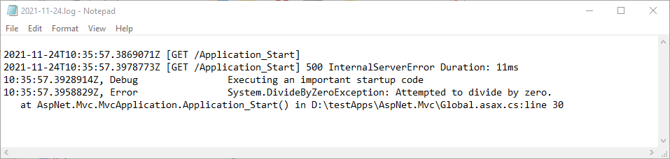 ASP.NET MVC Startup logs