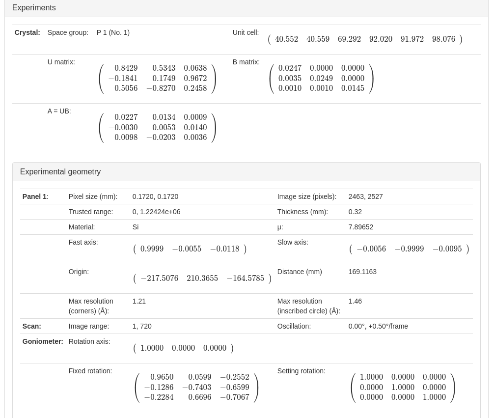 Report with results after indexing