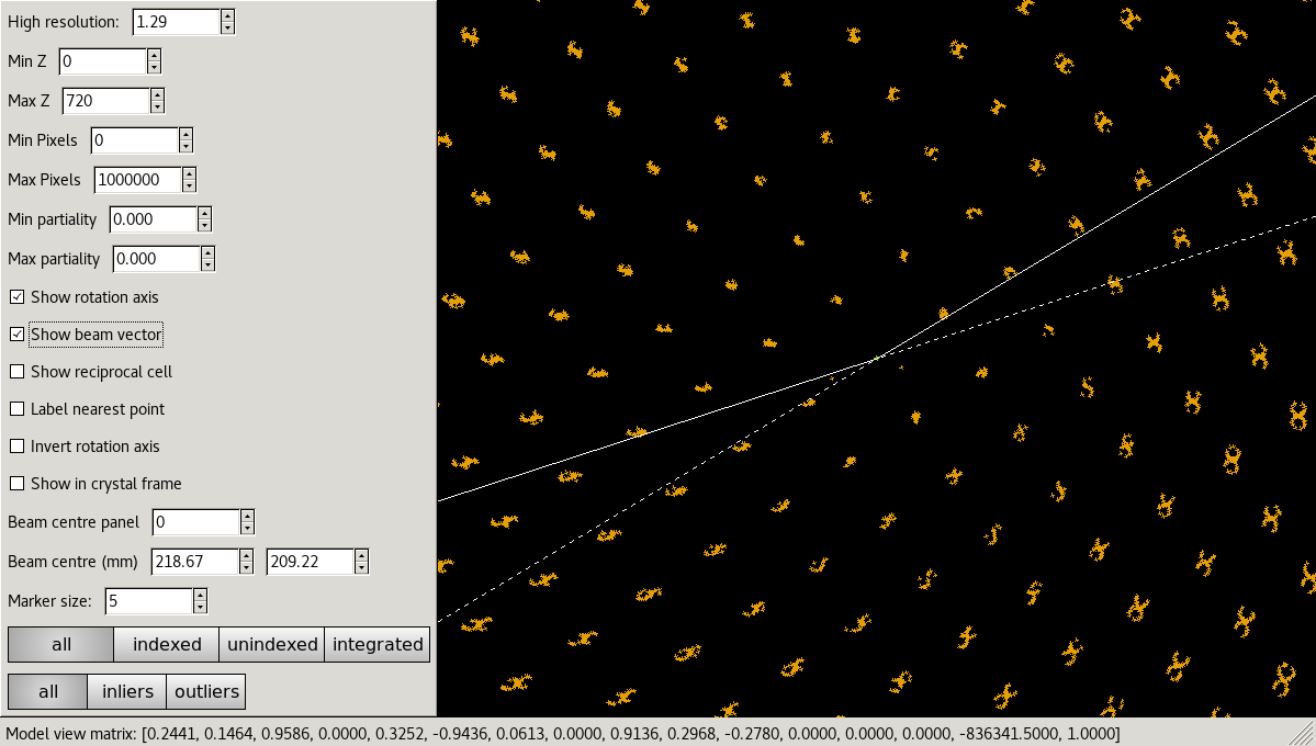 Reciprocal lattice viewer after spot finding