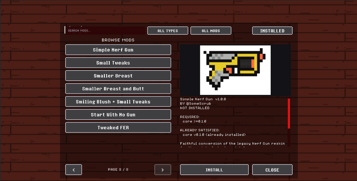 The community catalog with search and filters, a selected preview, dependency status, and Install action