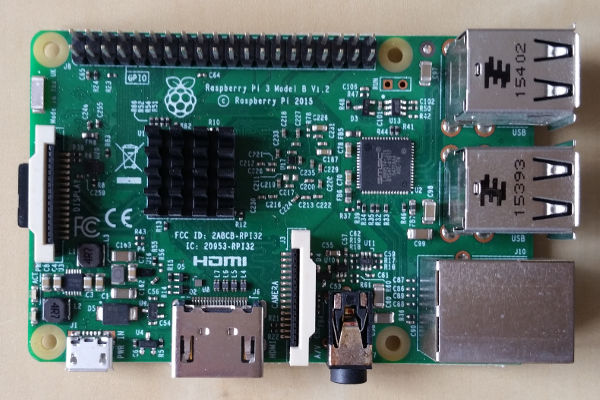 Front of the Raspberry Pi 3 single board computer