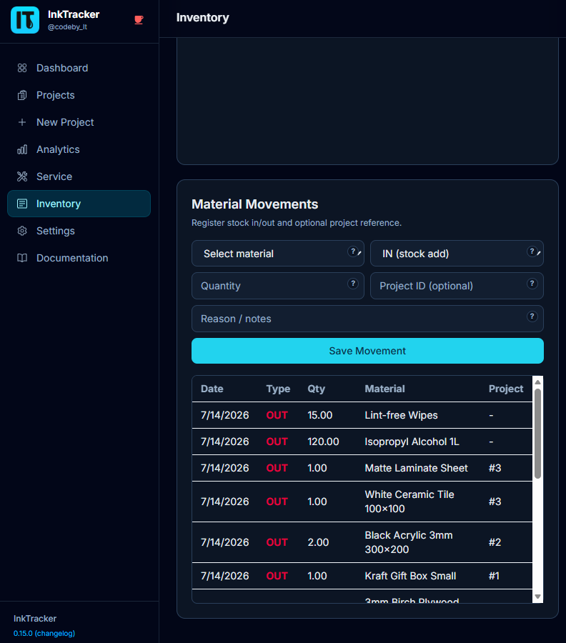 Material movement logs