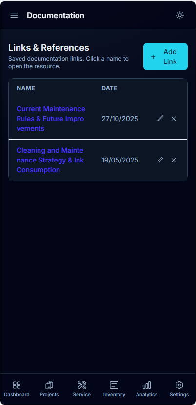 Documentation links on mobile