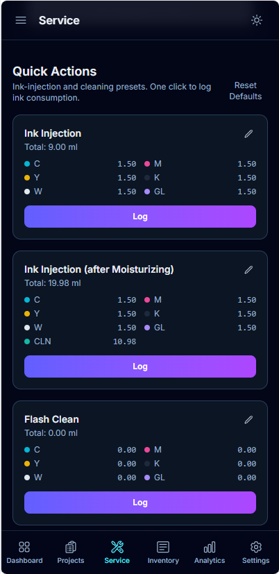 Quick-action presets on mobile