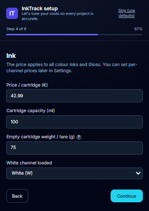 Setup wizard step 4 — ink