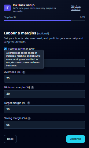 Floating help tooltip explaining overhead