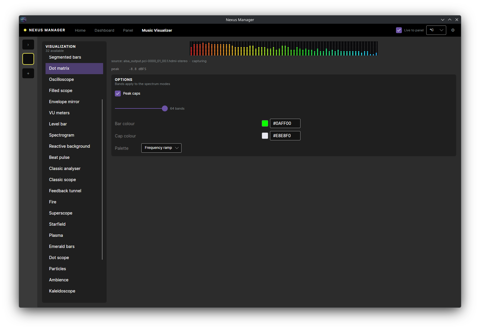 The Music Visualizer tab