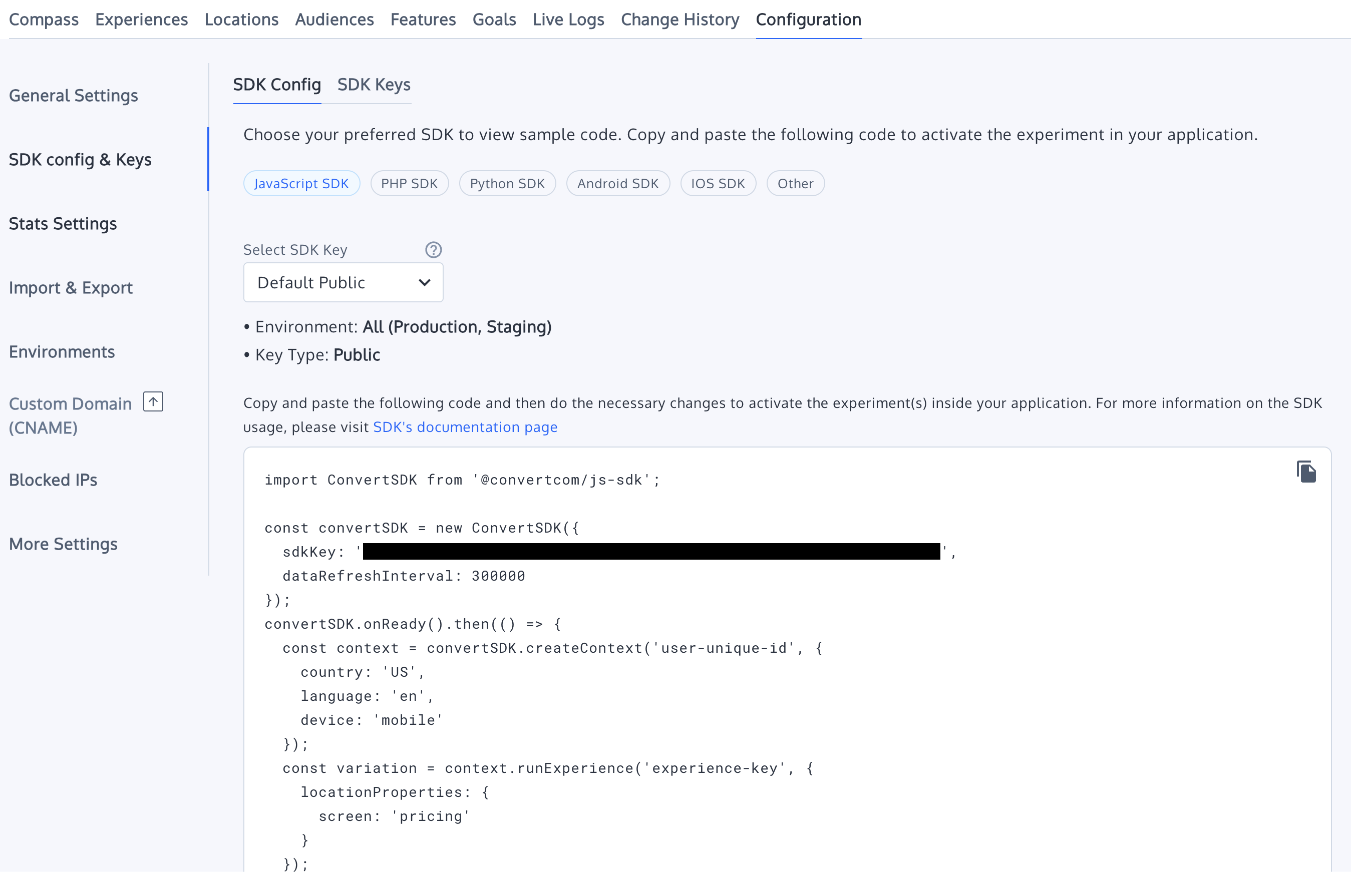 SDK initialization, context creation, and experience run flow