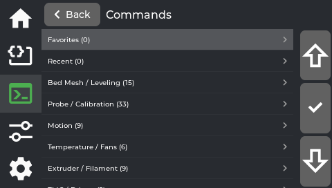 Console command browser — category list