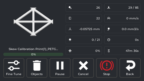 Print status screen during an active print